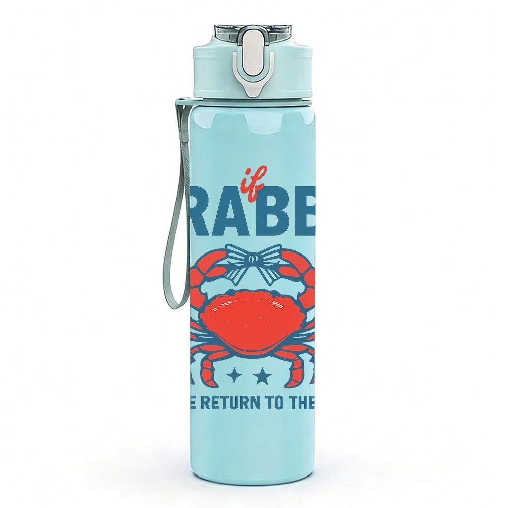 1PC Crabby Crab Letter Graphic 750ml Color Plastic Sports Water Bottle Leakproof Flip Straw Lid Suitable for Sports Office Home Use