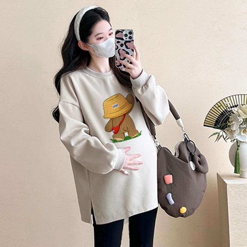 Plus Size Maternity Sweatshirt Set: Medium-Length, Loose Fit for Spring & Autumn