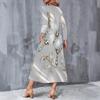 Women Plus Size Round Neck Long Sleeve Black Butterfly Printed Midi Dress With Pockets