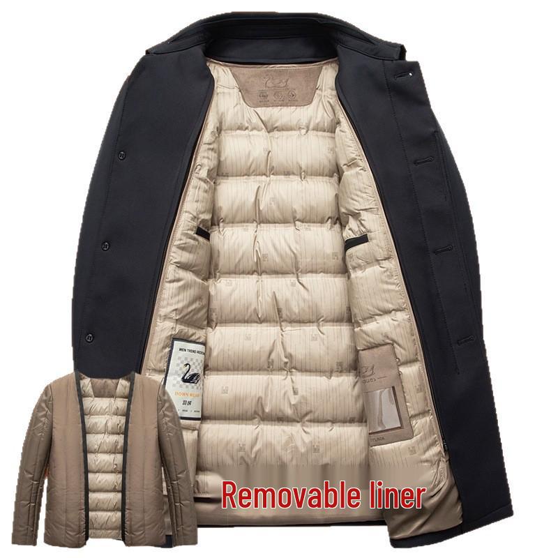 Plus Size Men's Trendy Winter Down Jacket - Thickened Business Mid-Length Coat for Middle-Aged and Elderly Dads