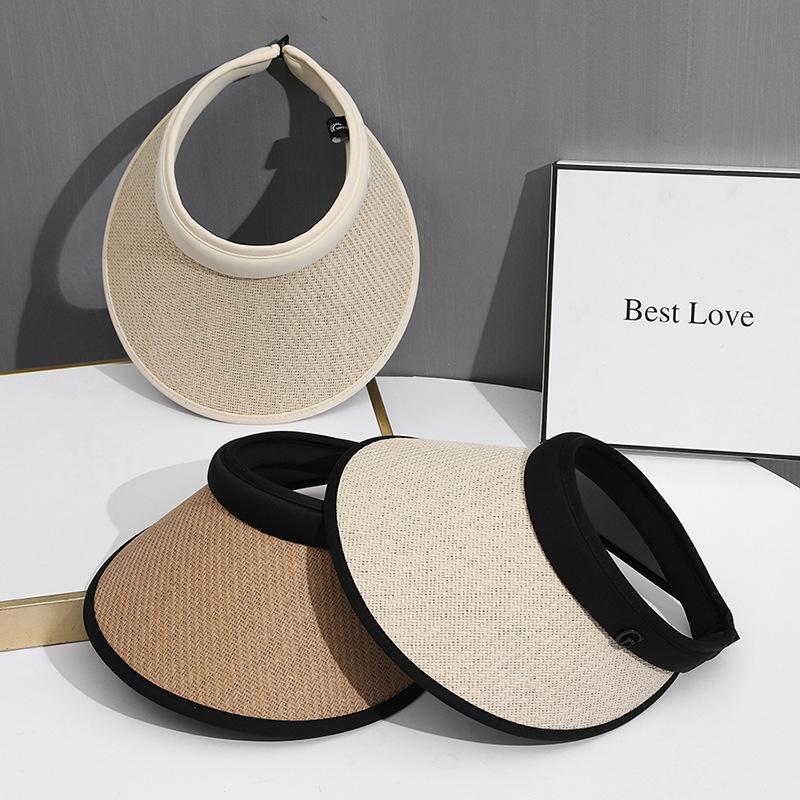 Straw Hat Black Rubber Board Big Along Empty Top Hat Summer Women UV Sunscreen Sun Hat