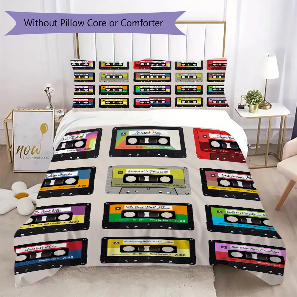 1PC Music Mixtape Theme Bedding Quilt Set Quilt Cover Pillowcase Home Decoration Birthday Gift (1 * Duvet Cover + 2 * Pillowcase, Without core)A6