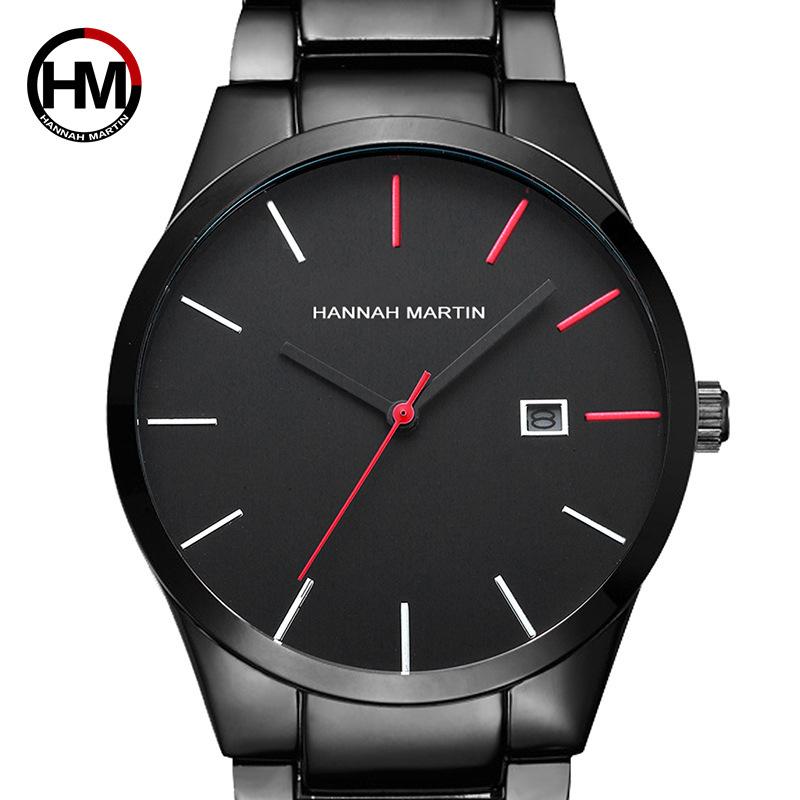 HannahMartin Men's Waterproof Watch fashion Silver Stainless Steel Belt Quartz Watch Large Dial