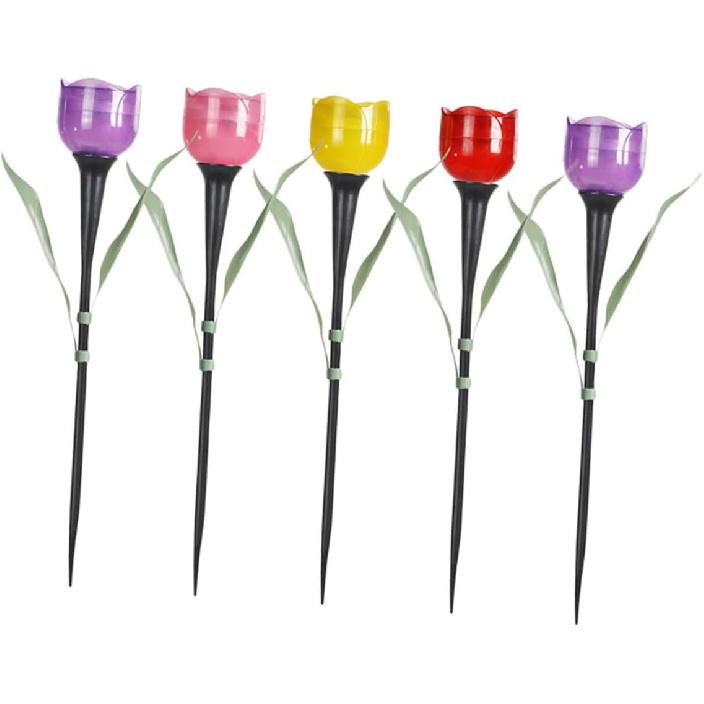 balacoo Garden Solar Lights Decorative 5pcs Tulip Design Solar Lawn Light Solar-Powered Ground Lamps Led Stake Lights for Outdoor Night Lighting