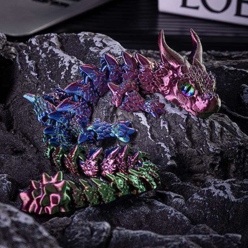 Creative 3D Printed Cute Double Horned Dragon Simulated Dragon Miniatures Table Home Decoration Pretty Ornament Toy Cool Gift