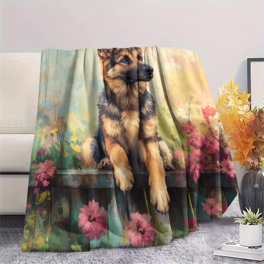 Flower Fence Dogs  Print Flannel Blanket, High quality Comfortable for All Seasons, Home Decor, Warmth and Comfort