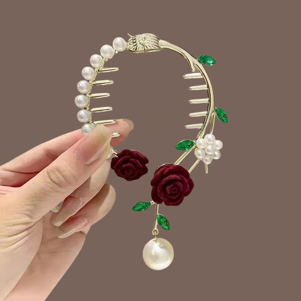 Elegant Tassel Hair Claw Rhinestone Pearl Flower Tassels Hair Clip Women Girl Ponytail Holder Hairpins Fringe Hair Accessories