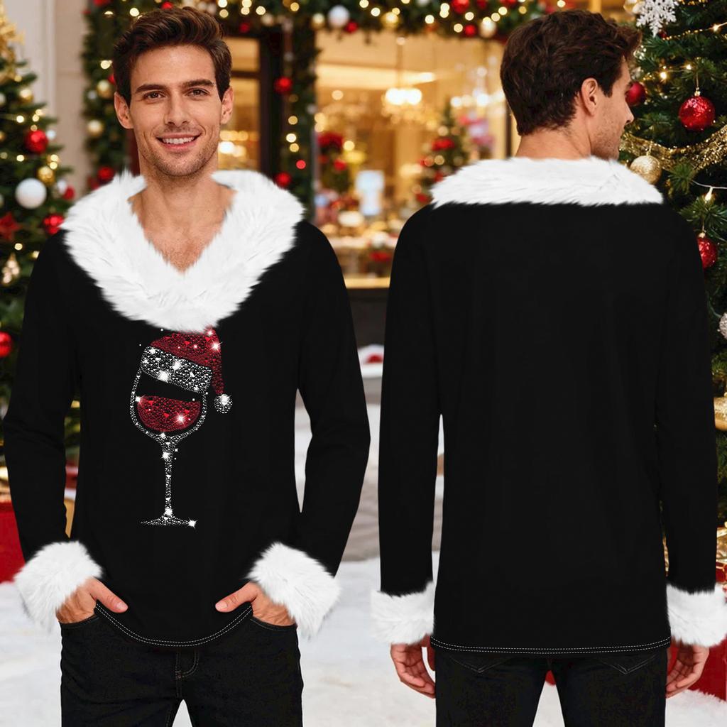 Herren Lässiges Cartoon Bedrucktes Plüsch V-Ausschnitt Mit Fleece Langärmliges Sweatshirt