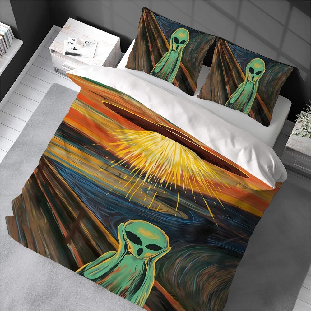 Shout UFO Alien Duvet Cover Set Soft Wash Bed 2/3 Piece Summer Comfortable Student Dormitory Home Baby Bedding Best seller