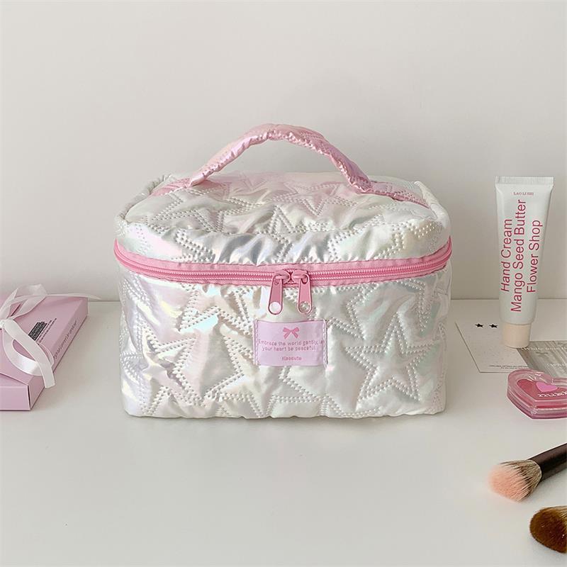 

Shiny Pearl Star Makeup Bag Cute Zipper Cosmetic Organizer Women Portable Toiletry Case Female Cloth Handbag For Girls
