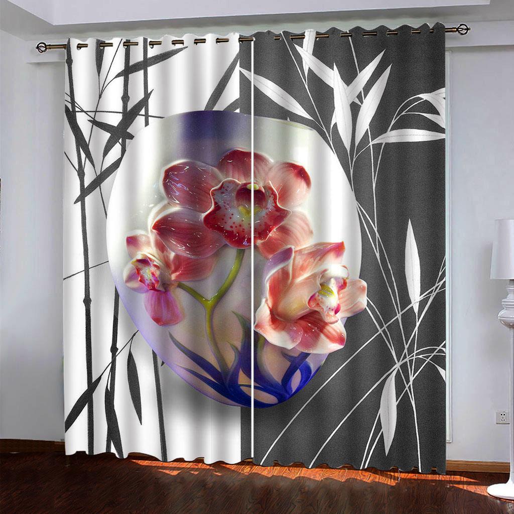 Curtains For The Home 2Pcs 3D Fashion Vase Printed Curtains For Noise Reduction, Privacy In Teenager'S Bedroom And Living Room