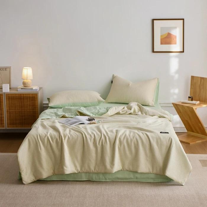 new solid color simple striped air-conditioned house summer quilt wabi series cotton summer quilt four-piece set