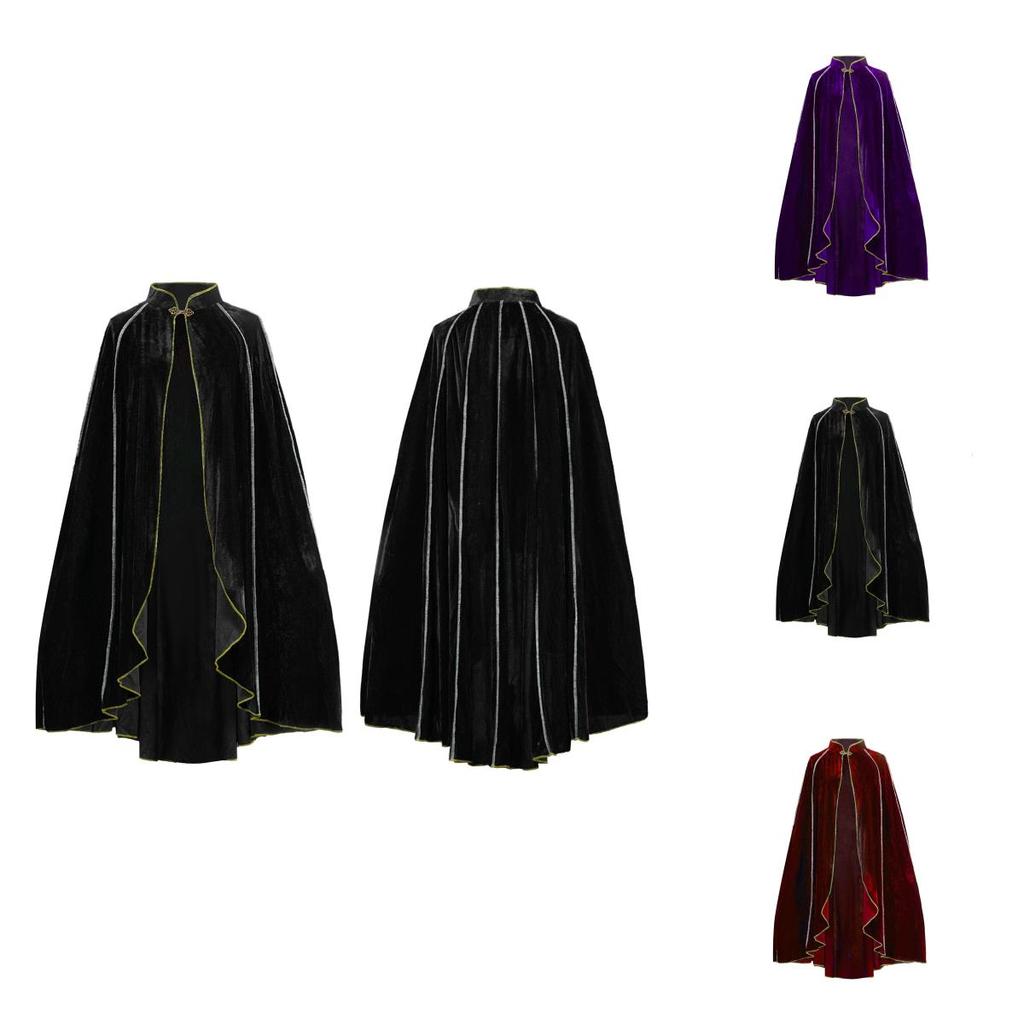 Halloween Costume Cloak With Gold Trim For Cosplay And Fantasy Role Play