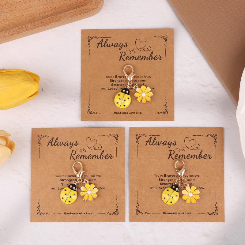 1/3Pcs Creative Blessing Card Colorful Flower Ladybug Keychain Drip Oil Little Daisy Sunflower Backpack Pendant Accessories