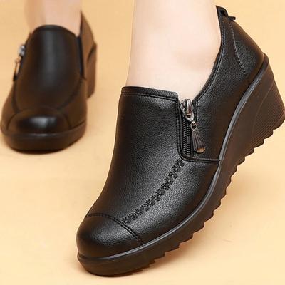 Herbst Frauen Lederschuhe Runde Kappe Casual Keil Einzelnen Schuhe Zapatos De Mujer Komfortable Mittleren Alters und Ältere Mutter Schuhe