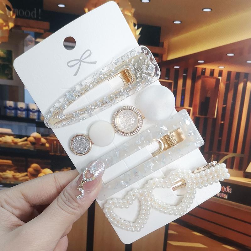 Korea Shiny Crystal Hair Clip Set Fashion Hair Accessories  Trend For Women Girl Pearl Rhinestone Hairpin Side Clip For Hair