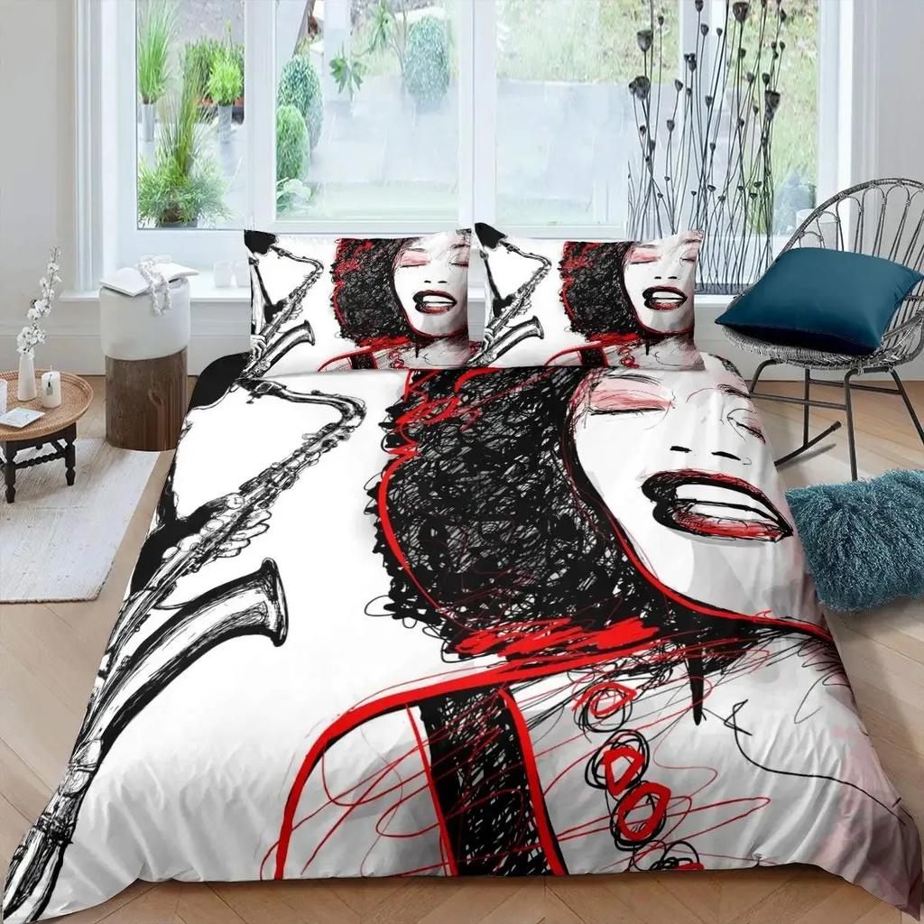 African Woman Duvet Cover Set Ethnic Afro Bedding Set African American Comforter Cover Orange Ancient Desert Bedspread