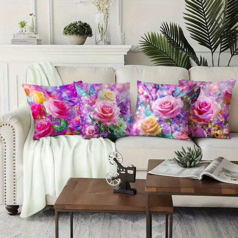 Rose And Butterfly Pattern Digital Printing Pillow Cover Short Plush Suitable Living Rooms Bedrooms Sofas Throw Cushion Cover