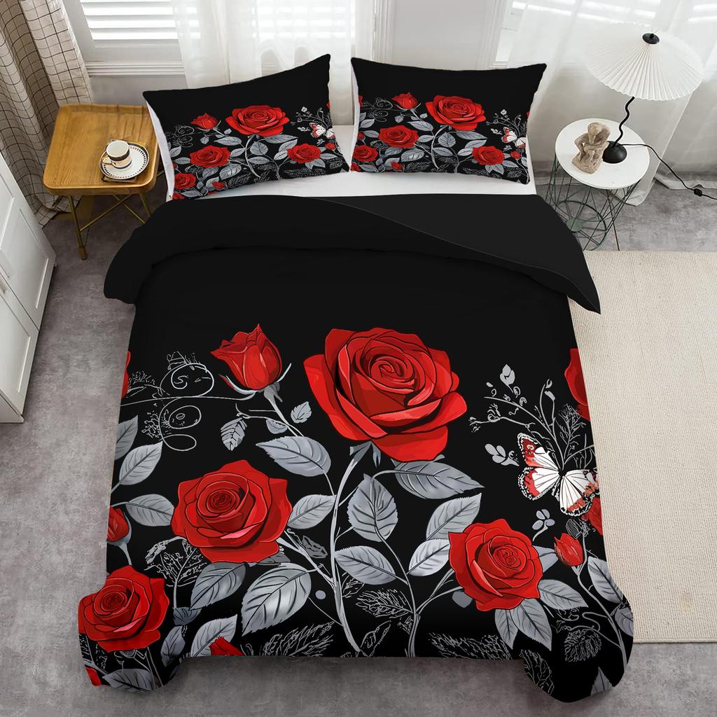 Flower Butterfly 3D Printed Quilt Cover Set Elegant Retro Home Textiles Duvet Cover Set Pillowcases Soft Comfortable Bedding Set