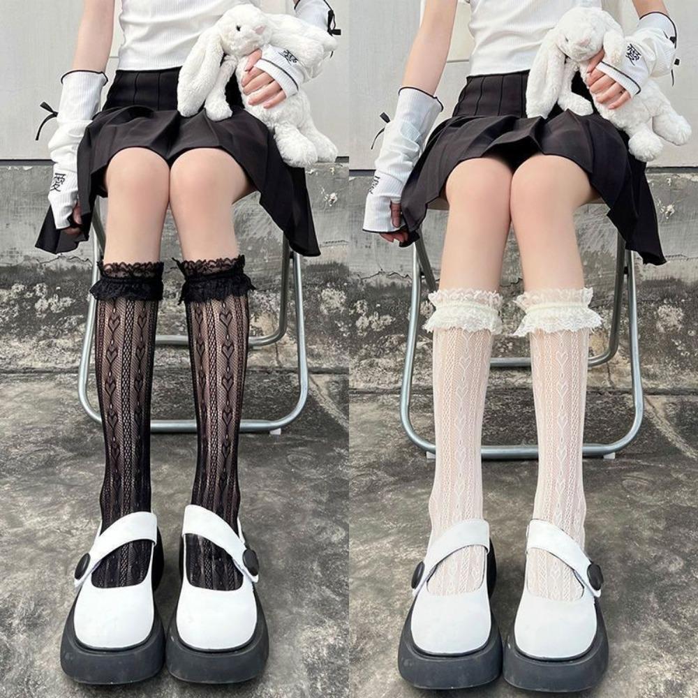 Lolita Japanese Lace Love Summer Thin Tube Socks Jk Soft Sister White Sweet Breathable Calf Socks
