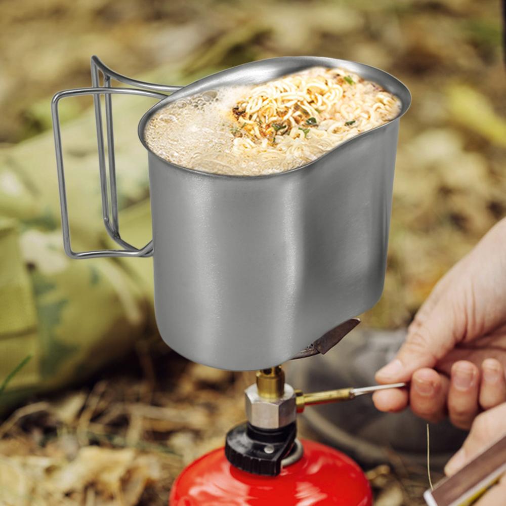 Tragbare Edelstahl-Militärfeldflasche mit Tassenset für Outdoor-Camping, Wandern, Rucksackreisen, Picknick, Survival