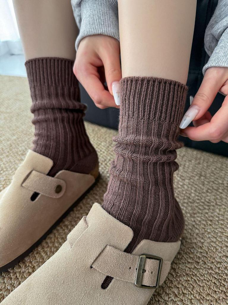 Birkenstock Women's Mid-Calf Wool Socks - Japanese Style, Thick Yarn, Knit, Trendy Autumn/Winter.