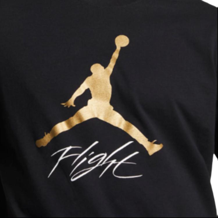 Jordan Jumpman Flight Logo Print Ribbed Crewneck Sports Short Sleeve T-Shirt Men Tops Black AO0664-011
