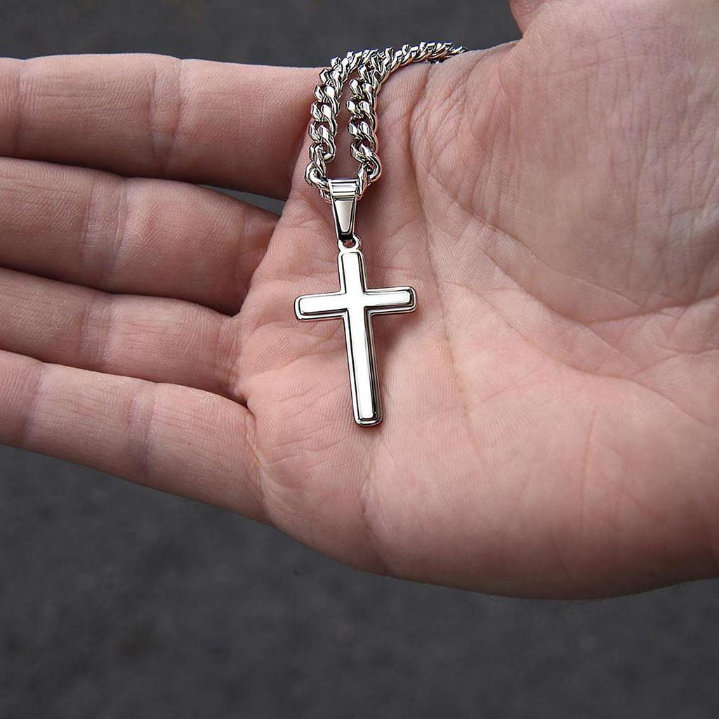 Herren Edelstahl Kreuz Anhänger Halskette mit Cubanischer und Schlangenknochen Kette