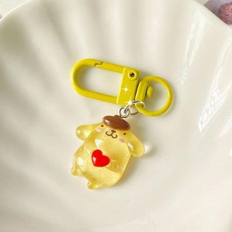 Sanrio Anime Hello Kitty Transparent Fine Flashing Keychain Cartoon Cinnamon Dog Kuromi Melody Bag Pendant Cute Key Accessories