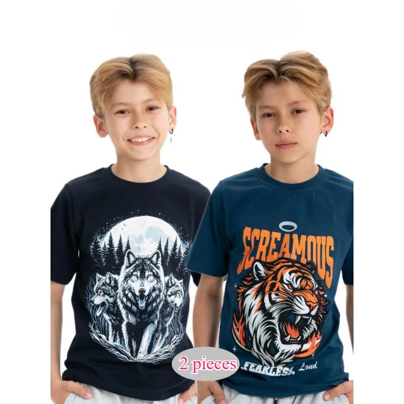 

Summer Round Neck 3D Animal Printed Two Pieces Top Fashionable Casual Short Sleeved Children s Boy T-shirts 170