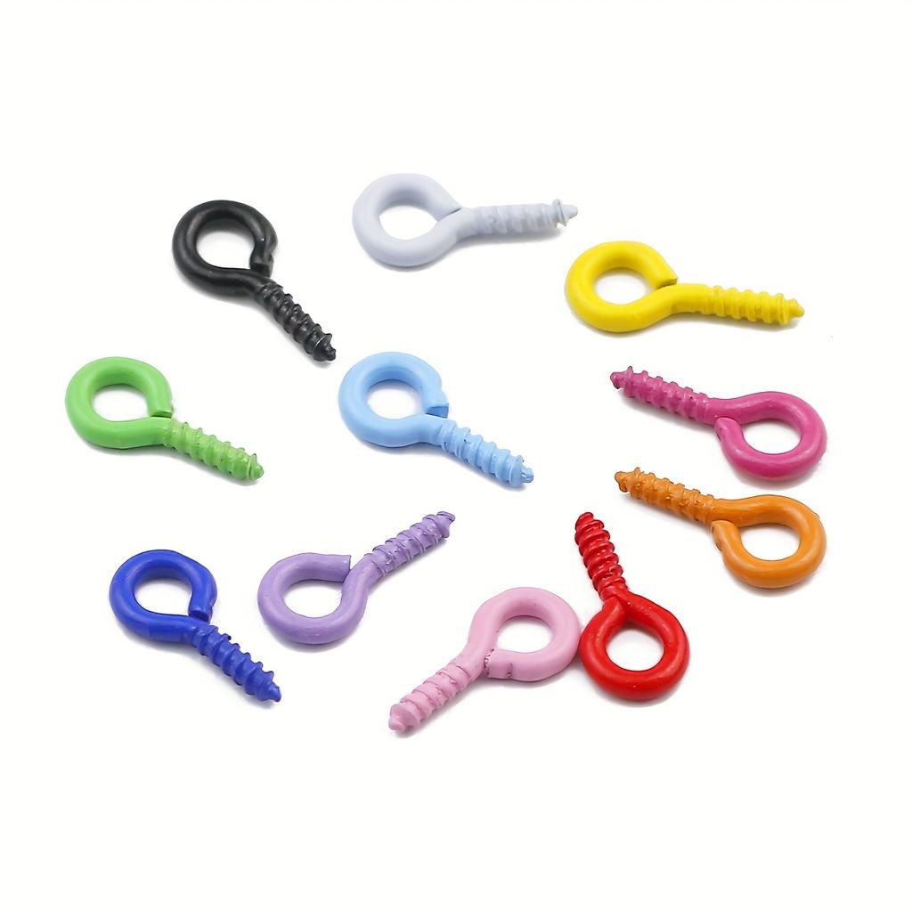 100 ks Barevně lakované kovové očko, hřebík s ovčím okem, hřebík s ovčím rohem, šroubovací hřebík, šroub zinkové slitiny, očka pro ručně vyráběné DIY šperky