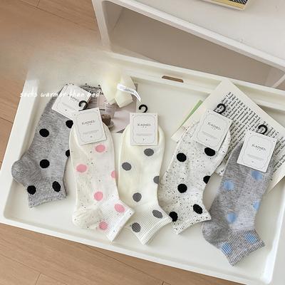 Women's Spring and Summer Thin Simple Wave Point Sweat Absorbing Breathable Cotton Socks