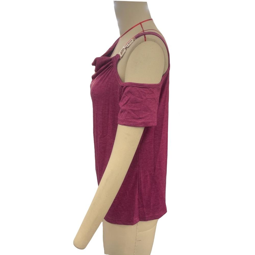 Women's Asymmetric Strapless Metal Single Button Loose Short Sleeve Skinny T-Shirt