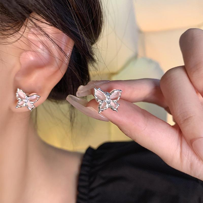 

Серьги-бабочки из серебра 925 пробы с розовым камнем кошачий глаз — элегантный, свежий и универсальный дизайн для женщин A1659