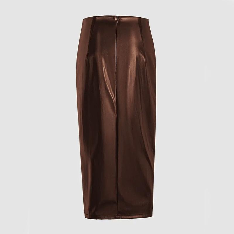 Women's New Slit High Waist Drawstring with Solid Color Mid Length Skirt