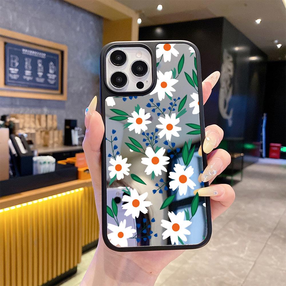 Full screen painted fresh daisies 13 floral mirror iPhone17 mobile phone case Apple 16promax protective case