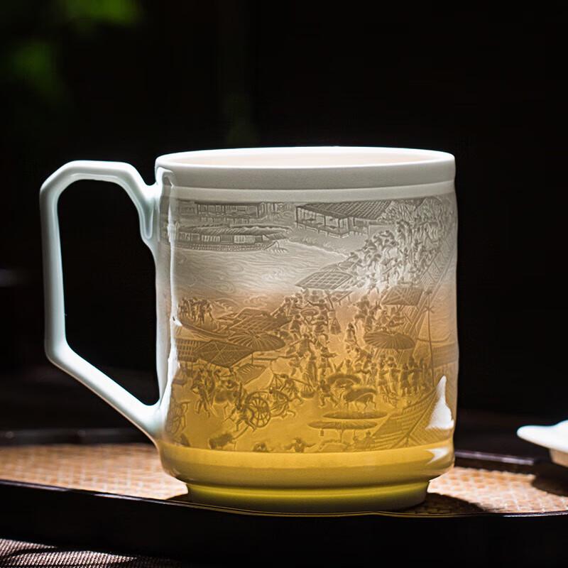 Jingdezhen Celadon Carved Ceramic Tea Cup Gift Set