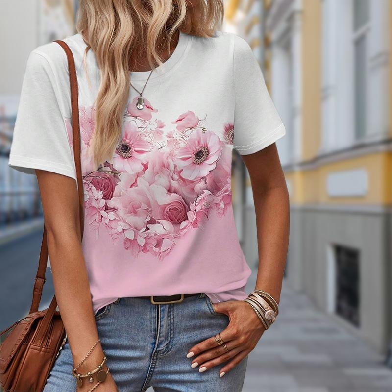 

Модная женская футболка с принтом гвоздики, забавная повседневная футболка с круглым вырезом и короткими рукавами, летняя женская футболка XS