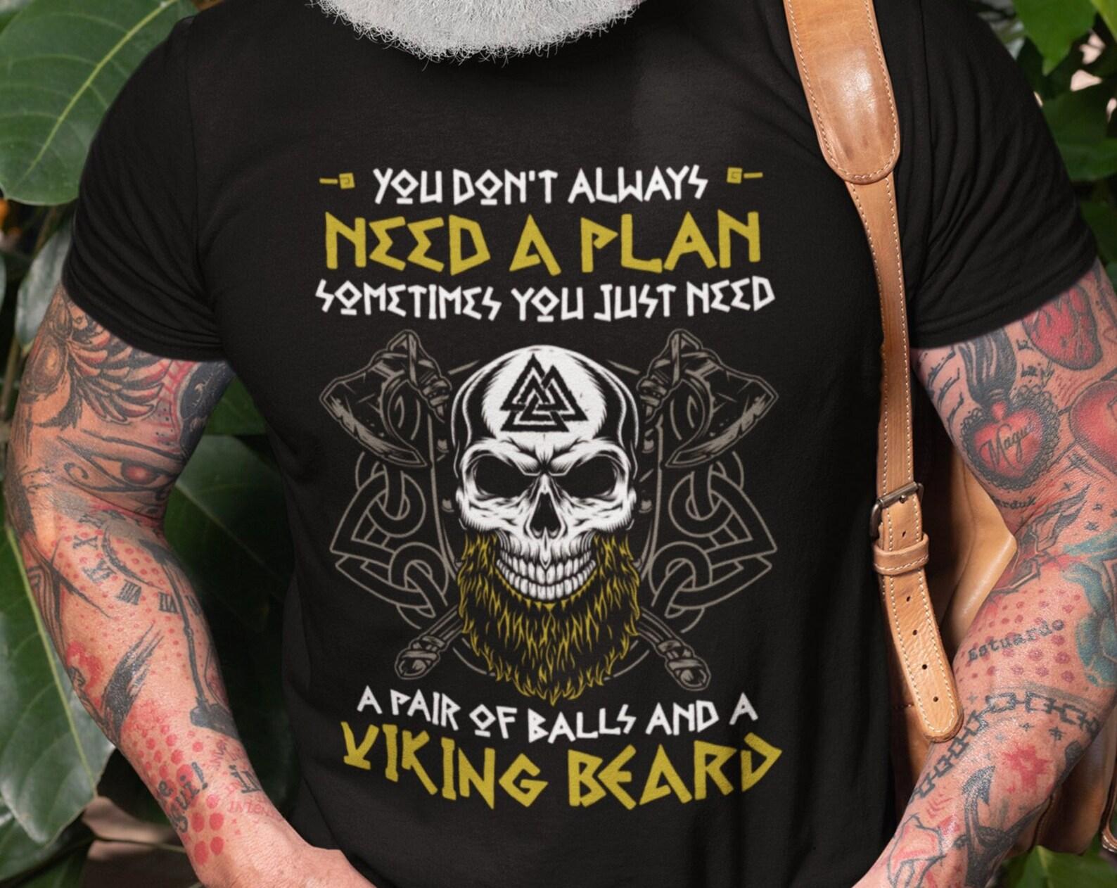 Funny Viking Beard Skull T-Shirt: Norse Warrior Dad Gift S