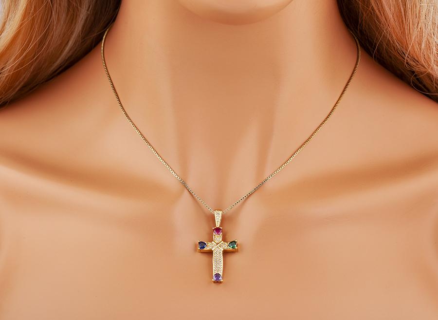 Nidin New Trendy Heart Shape Rhinestone Jesus Cross Pendant Necklace For Women Men 5 Colors Choice Clavicle Chain Jewelry Gifts