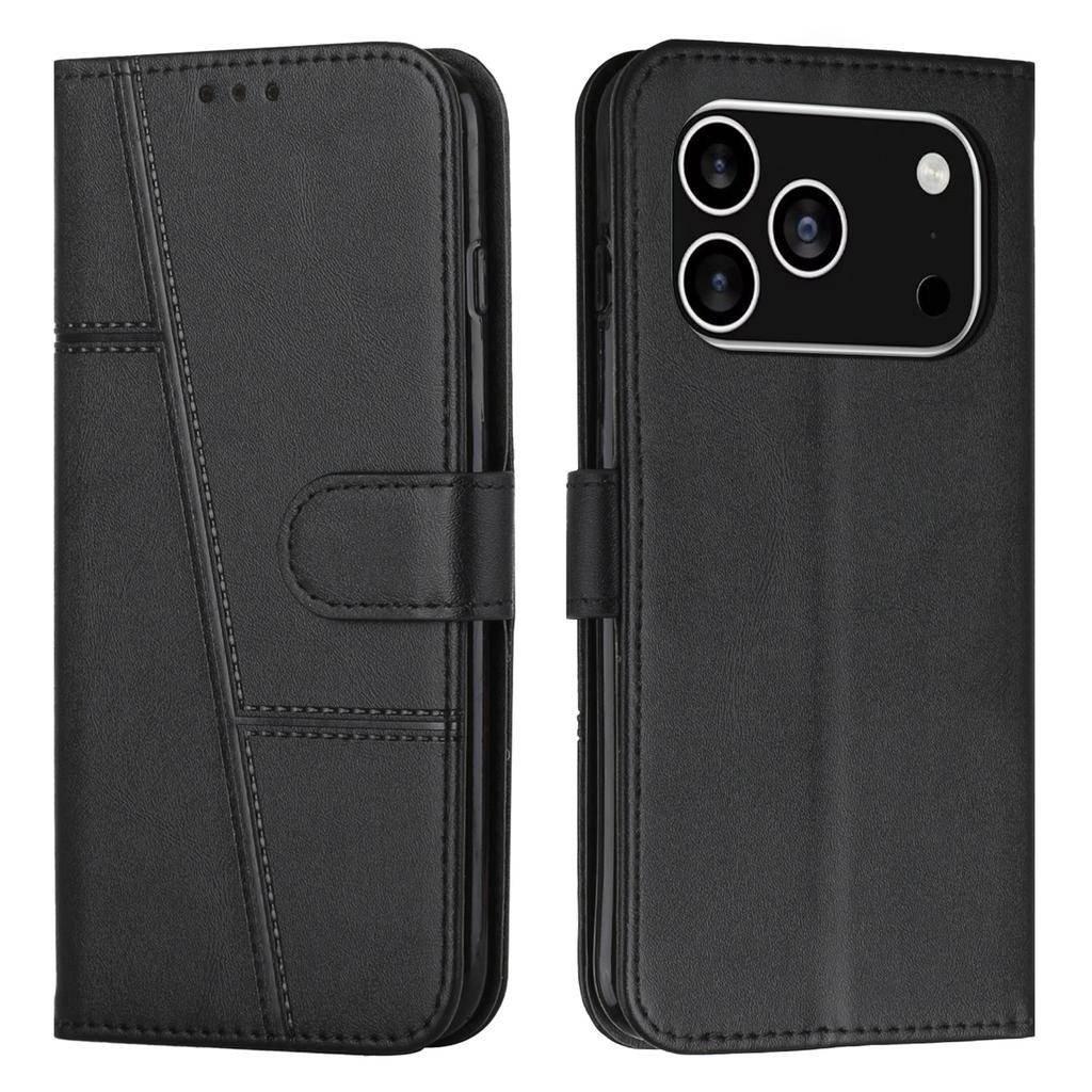 For iPhone 17 Pro Leather Phone Case Foldable Stand Wallet Flip Cover with Strap