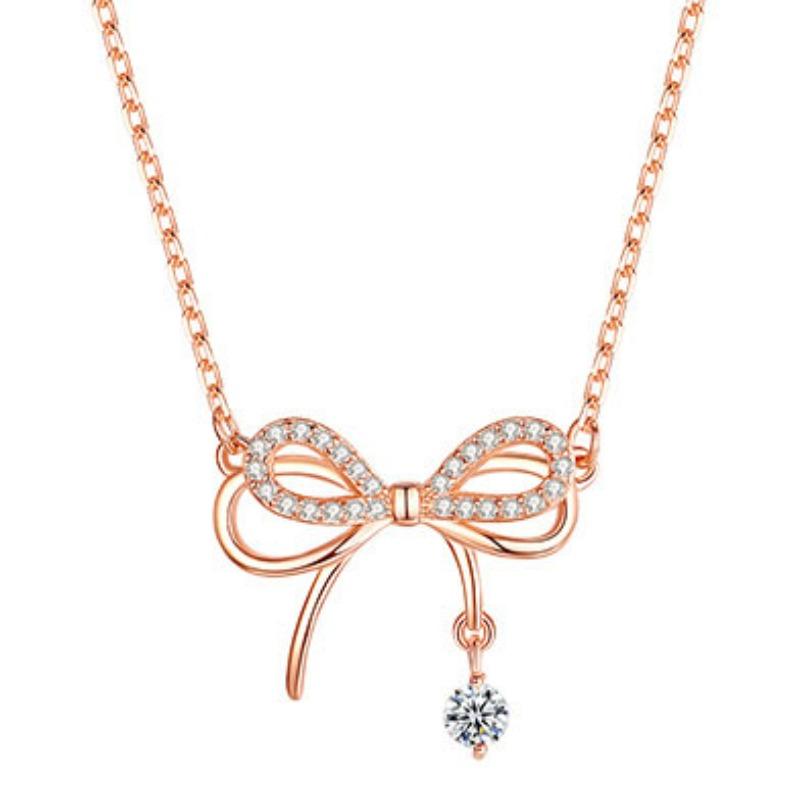 Smart Bow Necklace Women'S Diamond-Encrusted Light Luxury Niche Design Collarbone Chain Item Jewelry Premium Durable