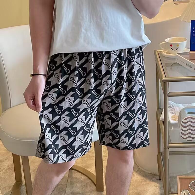 Men s Plus Size Cotton Silk Beach Shorts - Loose Five-Point Pants One Size чёрный