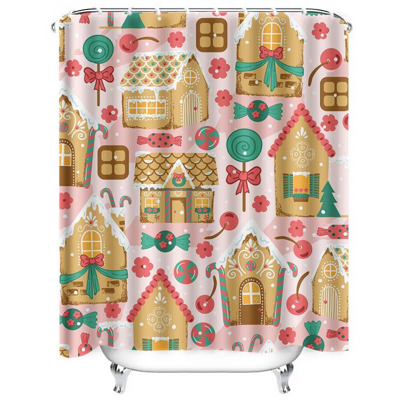 TU Badrumsduschdraperi Söt Tecknad Husmönster Vattentätt Tyg Dekor Vintage Stil Hemtextil Modern Design