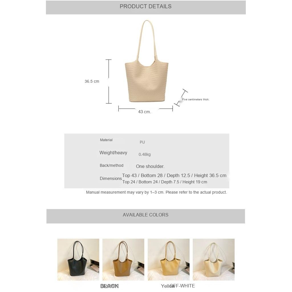 Tote Bag Women PU Woven Texture Large Capacity Office Daily Use