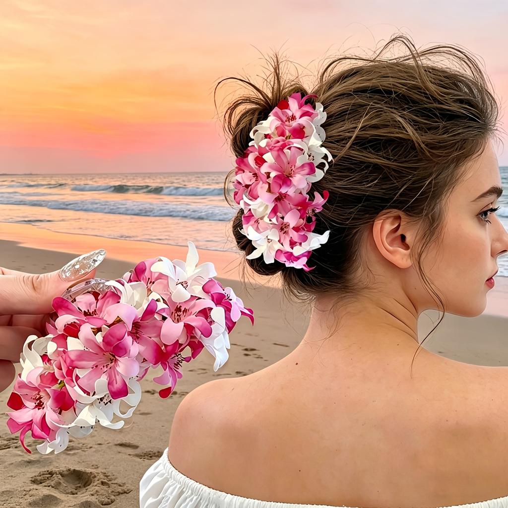 New Spring/Summer Large Full-Bloom Artificial Flower Hair Claw Clip, Women's Fashionable Hawaiian-Style Luxurious and Elegant Floral Hair Clamp