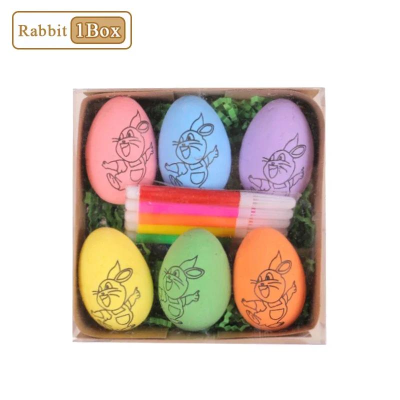 1-20Sets Easter Decoration 2025 DIY Hand Painted Eggs 6 Pcs Cartoon Bunny Eggs Kids Hand Painted Set Gift Home Decoration