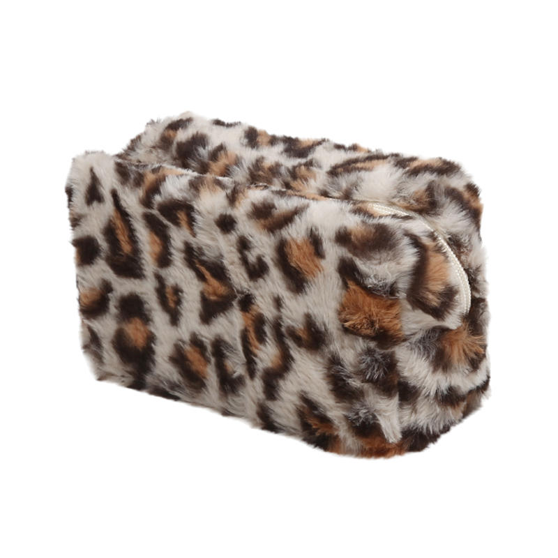 Leopard Fur Makeup Bags for Women Soft Travel Cosmetic Bag Organizer Case Lady Girls Make Up Case Necessaries Handbags Case