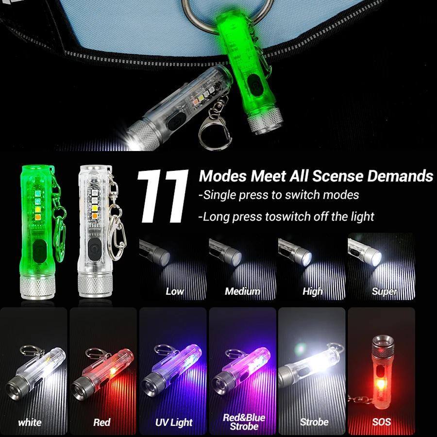 Powerful Mini Keychain Flashlight TYPE-C Fast Charging Multi-function Waterproof Fluorescent Magnetic Warning Camping Flashlight