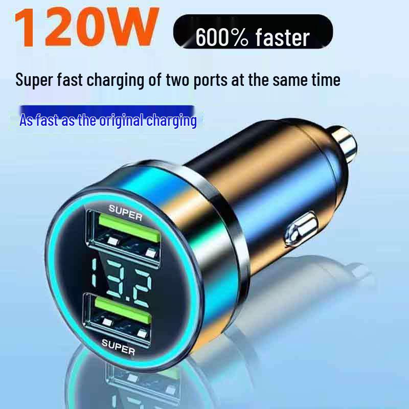 120W Dual Port Car Charger with Digital Display and Super Fast Charging